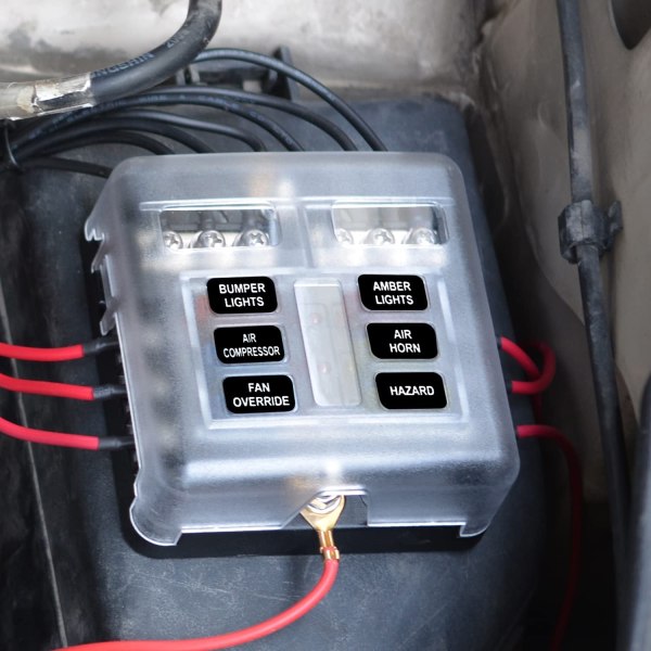 12 volts säkringsblock, säkringspanel med LED-varningsindikator