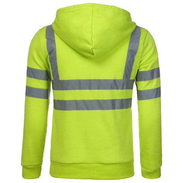 Män Vis Hooded Sweatshirt Säkerhet High Visibility Arbetsrock Fluorescent Green L