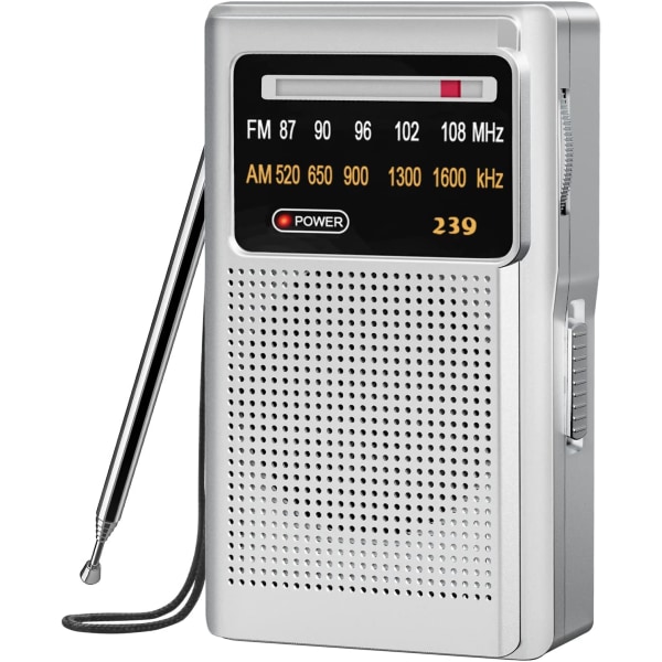 Bärbar radio FM/AM, transistorradio med hörlursuttag