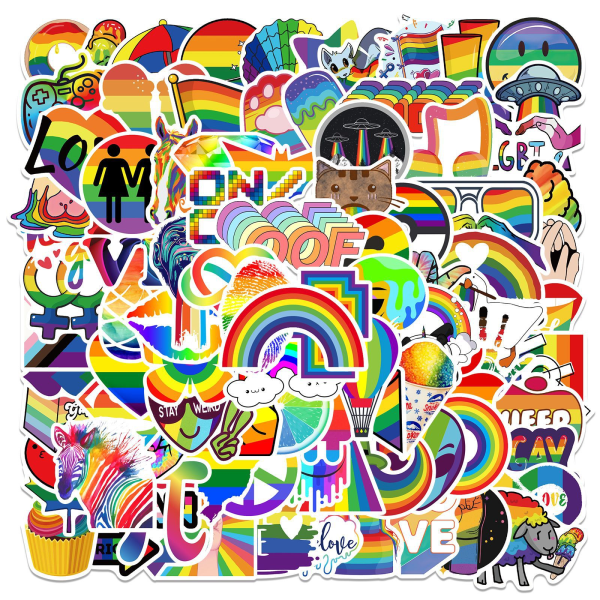 100 tecknade färgglada regnbågsdekaler