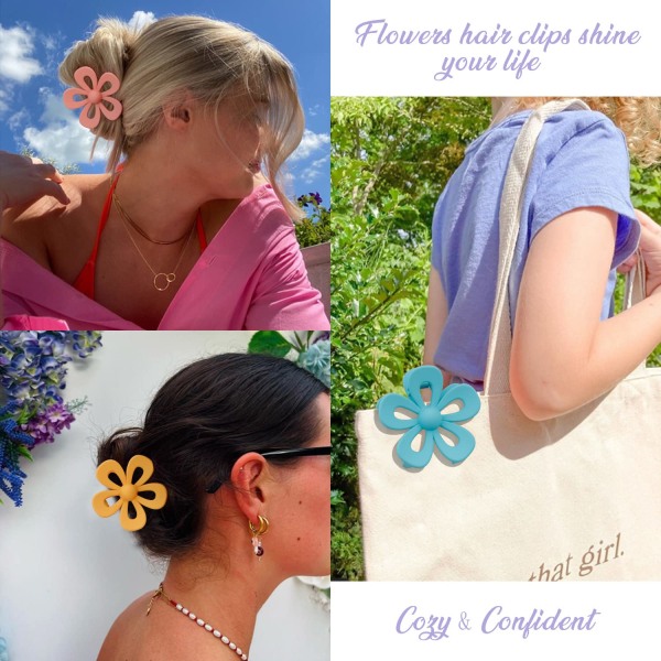 6-pack Flower Claw Clip Stora hårklämmor för kvinnor, flickor
