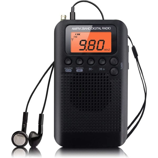 Pocket Bärbar AM FM Radio Digital Stereo Radio (svart)