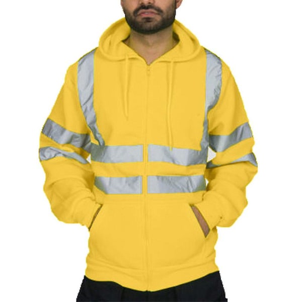 Män Vis Hooded Sweatshirt Säkerhet High Visibility Arbetsrock Yellow 2XL