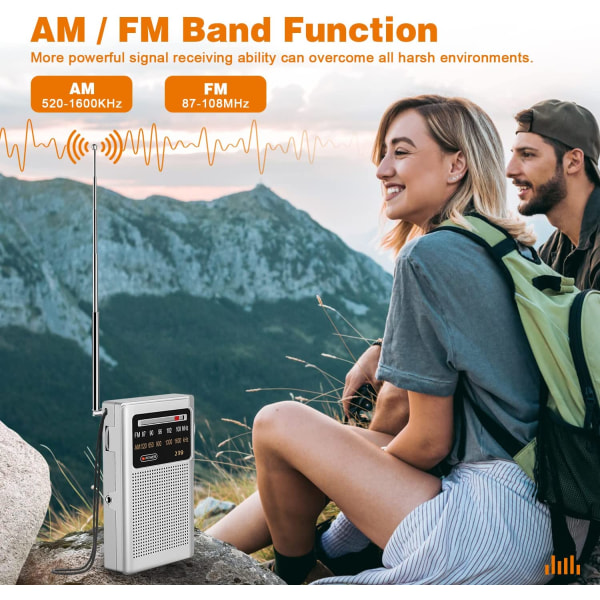 Bärbar radio FM/AM, transistorradio med hörlursuttag