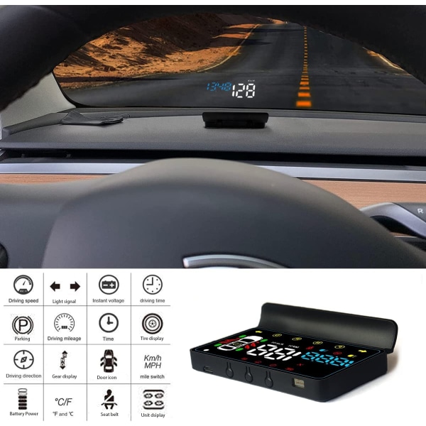 Tesla Model Y & Model 3 HUD, 4,8 tum vindruteprojektor