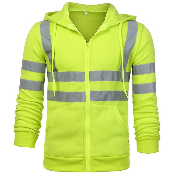 Män Vis Hooded Sweatshirt Säkerhet High Visibility Arbetsrock Fluorescent Green 2XL