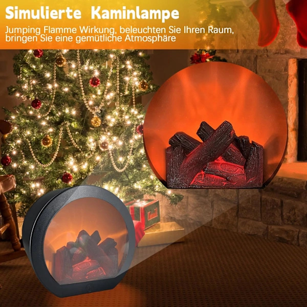[LLC] LED Eldstad, Bordslampa Eldstad, Touchkontroll, Elektrisk Eldstad med Flameffekt, USB och Batterier, Eldstadssimulering, A