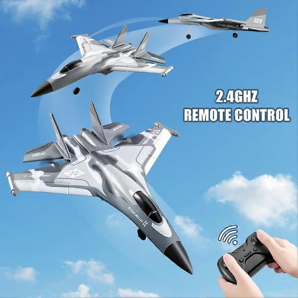 [LLC]Rc Flygplan Stealth Raptor Fjärrkontroll Flygplan 3 Kanal Stunt Fighter med RGB-ljus, Flygplansleksak Present till Barn Gray