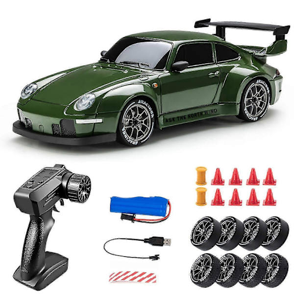 [LLC]Th24 RC Driftbil 4WD System LED-lampor Snabb däckbytesdesign army green