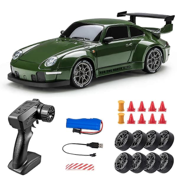 [LLC]Th24 RC Driftebil 4WD System LED-lys Raskt Dekkskifte Design army green
