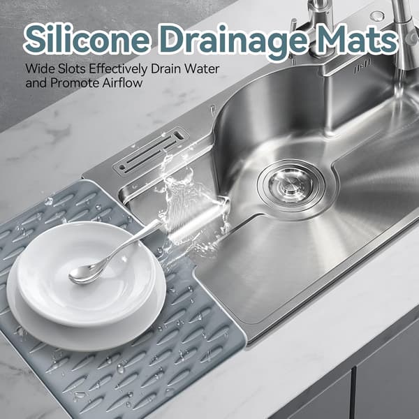[LLC] Silicone Drain Mat for Sink with Drain Pipe, 40x30cm Non-Slip Dish Drying Mat/Drip Mat, Heat Resistant Kitchen Counter Protector.