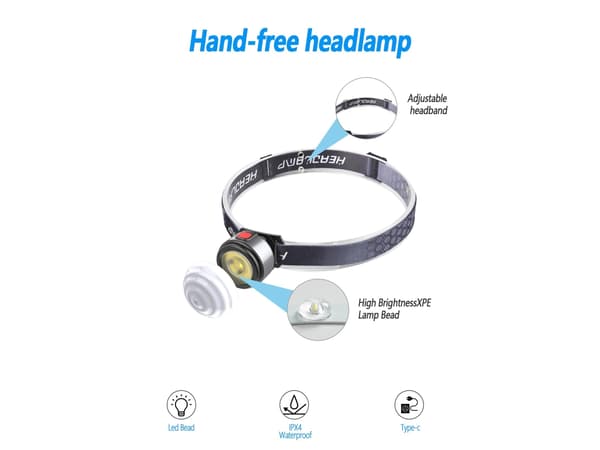 [LLC] Hodelykt Campingutstyr Oppladbar LED-hodelykt Med Rødt Hvitt Lys Multifunksjonell Hodelykt For Utendørsaktiviteter