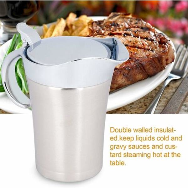 [LLC] Sovsekande Rustfrit Stål Dobbelt Isoleret Termo Sovsekande Sovsekop Sovseskål med Låg til Servering af Sovs, Vaniljesauce, Dip (750ml)