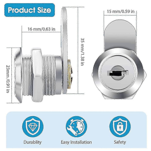 [LLC]16 pcs Cabinet Cam Locks with Same Key 5/8\" Zinc Alloy Drawer Locks Silver