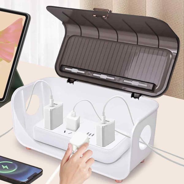 [LLC] Elegant Cable Organizer for Home Office, Simple Design Cable Management Box with Hidden Storage Compartment and Cable Exit Holes, Waterproof