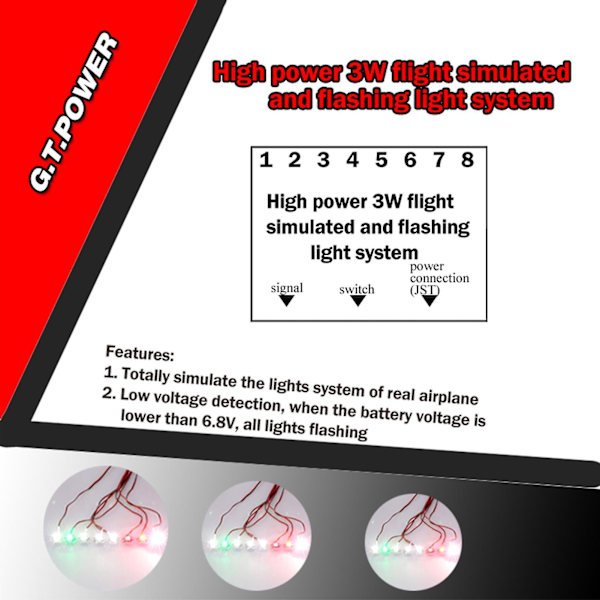 [LLC]G.T.POWER Højeffekt 3W Flysimuleret Blinkende Lyssystem LED-lys til RC-fly med fast vinge multicolor