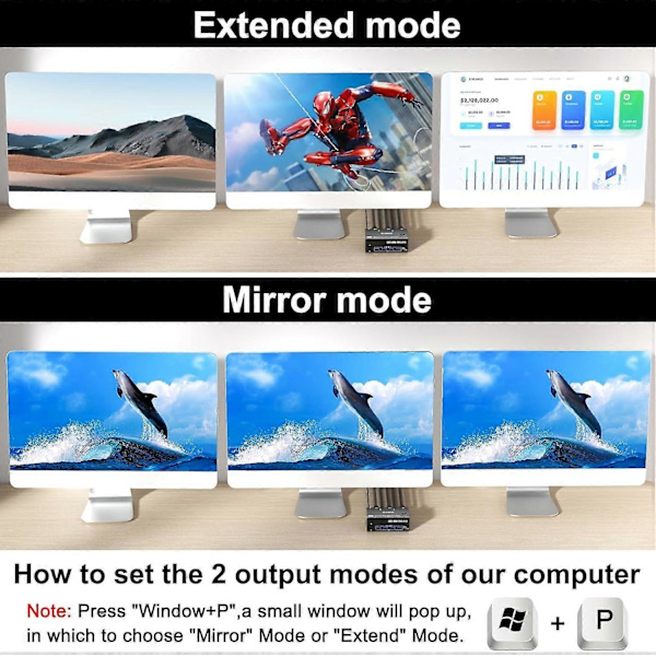 KC-KVM203DH 8K 30Hz USB3.0 DP+DP+HDMI Triple Monitors KVM Switch, EU-stik Not Specified