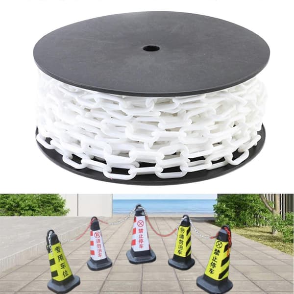 [LLC]Thgh Visibility Safety Barrier Chain PP Plastic Easy Cut Caution Security for Parking Driveway Events White