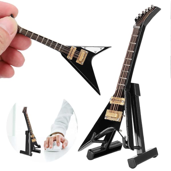 [LLC] Gitarpynt Miniatyrpynt V-formet Mini Musikkinstrument Modell Gave Svart 10cm