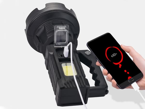 [LLC]Rechargeable Flashlight - Searchlight - CREE XHP50 LED - tripod included Svart black