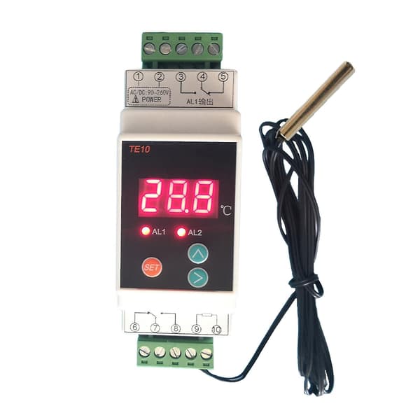 [LLC]Standard 2 relæudgangsfunktion DIN-skinnetermostat med sensor NO NC COMMON