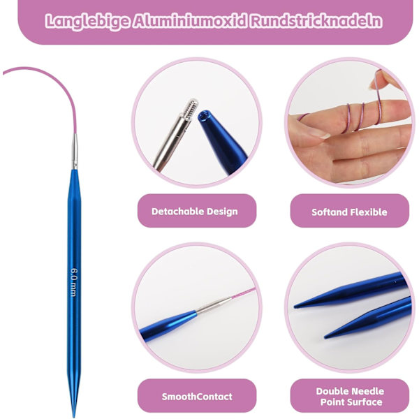 [LLC] Interchangeable Circular Knitting Needle Set, 3.0-10.0mm, 40cm/60cm/80cm/100cm, Interchangeable with Box, Aluminum, Interchangeable Circular Needle, Blue