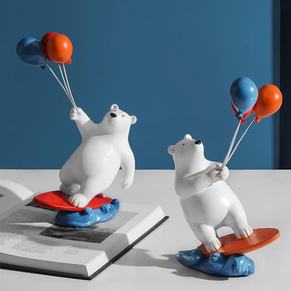 [LLC]Harts Surfing Bear Figurines Balloon Polar Bears Statue - A