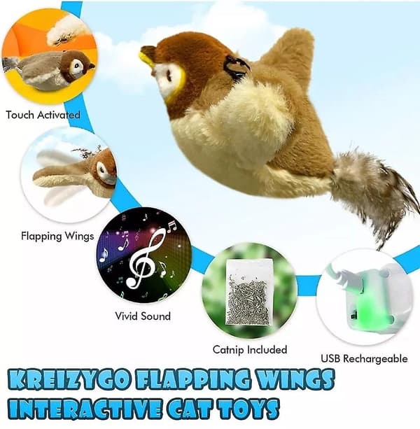 [LLC] Electronic Interactive Flying Bird Cat Toy Hanging Pet Flapping Wings Sparrow