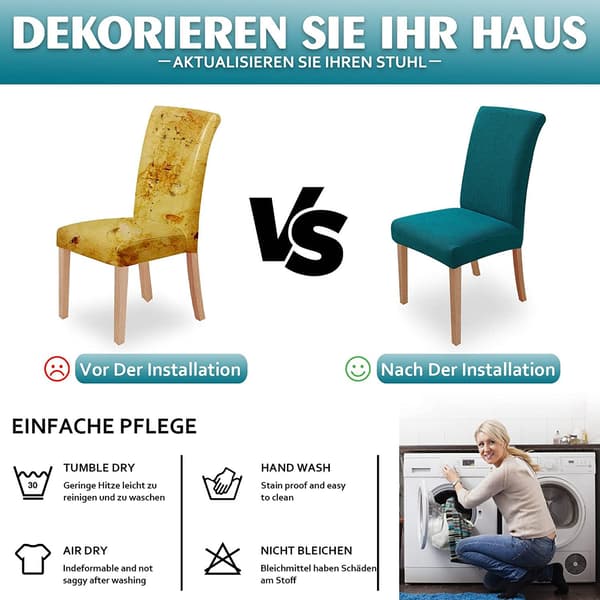 [LLC]Stolsöverdrag 4 delar, Stretch Matsalsstolsöverdrag Tvättbart Modernt Stolskydd för Festdekoration B-