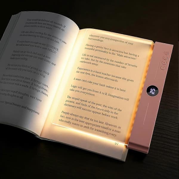 [LLC] Flat boklys oppladbart klart LED smart leselys med timer dimbar øyebeskyttelse for nattbord reise studie A Pink
