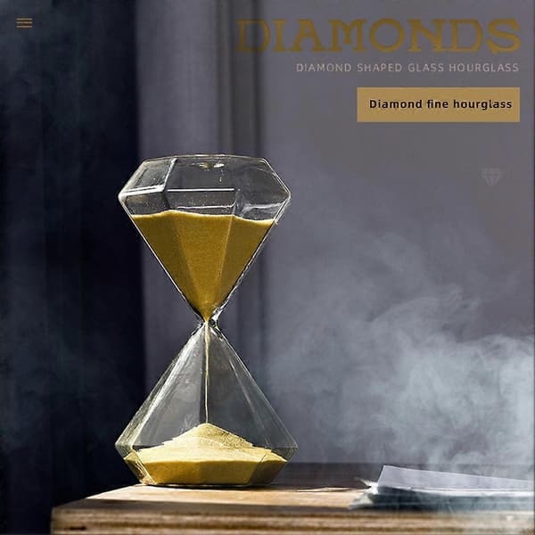 [LLC] Diamantformat timglas i glas, slitstark skrivbordsdekoration för hem och kontor Glod 30min