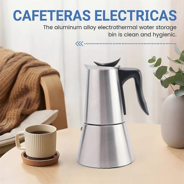 Elektrisk espressomaskine Moka Pot 6 kopper perkolator kaffekande elektrisk rustfrit stål klassisk silver