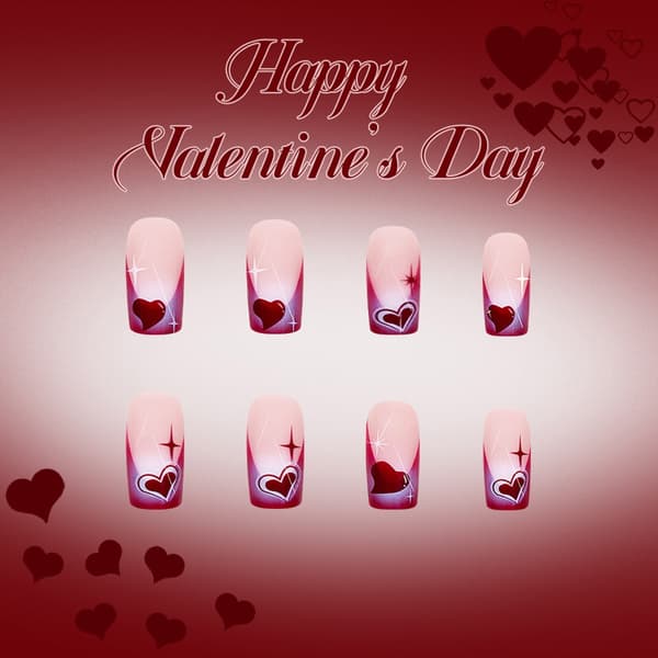 [LLC] Hypoallergenic ABS False Nail 24pcs Valentine's Day Wine Red Heart Glossy Design