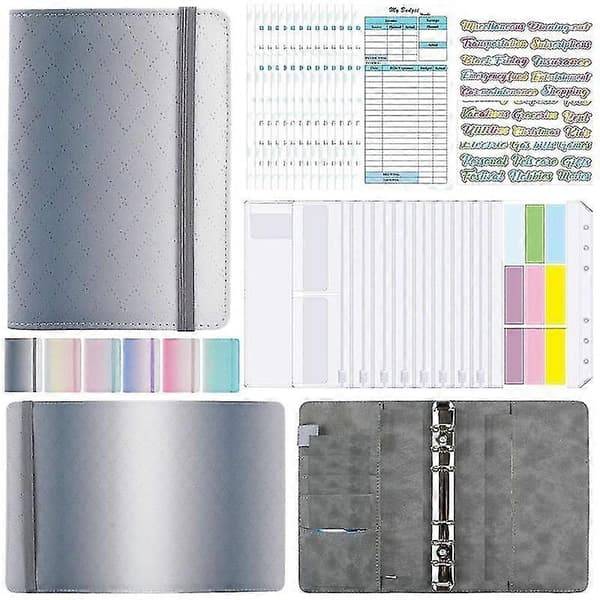 [LLC]A6 Gradient Macaron Ringbind Håndbog Notesbog Læder Pu Løsblad Bog Kontantbudgetbog Med Zi