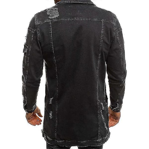 Lång jeansjacka för män, trasig jeansjacka, modern jacka för vår och höst M M