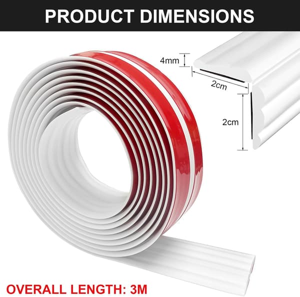 [LLC] White Self-Adhesive Decorative Strips 3m x 4cm, Flexible TPE Decorative Trim, Self-Adhesive, Ceiling Strips, Self-Adhesive Corner Strips