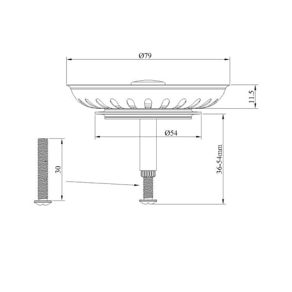 [LLC] Sil/diskbänkspropp med korgventil Ø82 mm/79 mm - propp för IKEA Kök Atlant, Domsjö och sil för diskbänk diameter 82 mm