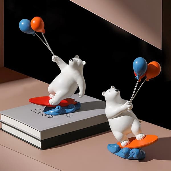 [LLC]Harts Surfing Bear Figurines Balloon Polar Bears Statue - A