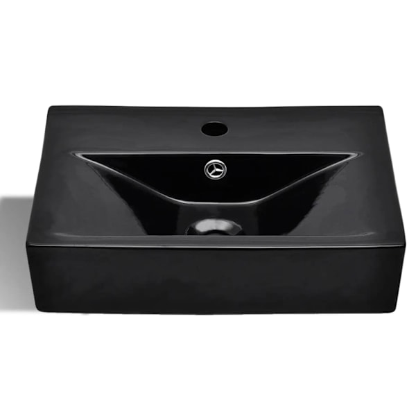 [LLC]vidaXL Washbasin black rectangular ceramic with tap hole and overflow hole Svart black