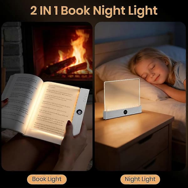 [LLC] Flat boklys oppladbart klart LED smart leselys med timer dimbar øyebeskyttelse for nattbord reise studie A Black