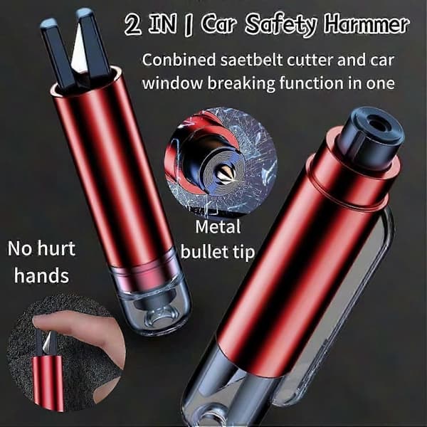 [LLC]Th5x Rød Safe Pro X Bilvindusknuser og Nødhammer med Beltekutter - Livreddende Verktøy 3PCS