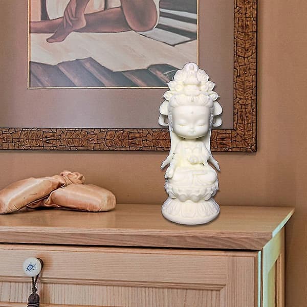 Söt tecknad Guanyin Bodhisattva-staty skrivbordsprydnad Guanyin-figur hantverk
