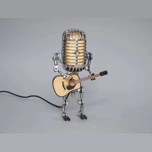 [LLC] Vintage Microphone Robot Table Lamp Robot Desk Lamp With Guitar, Retro Robot Touch Dimmer