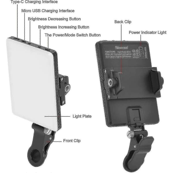 [LLC]Newmowa 60-LED Clip Light – Oppladbart fylllys med 3 moduser for telefoner