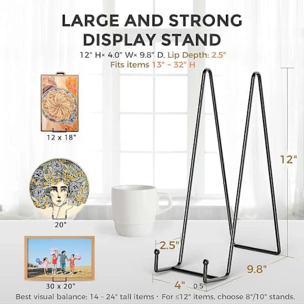 [LLC] 3-pack Large 30 cm Metal Plate Display Stand with Stable Wide Base for Heavy Items and Frames