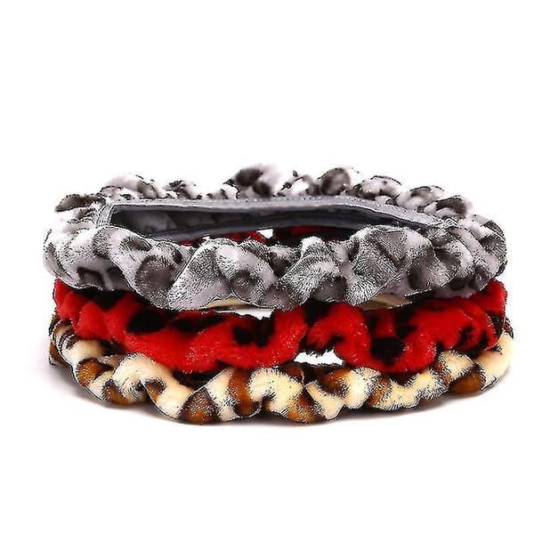 [LLC] 3-pakning Leopardmønstret Plysj Rattrekk Vinterbiltilbehør Red