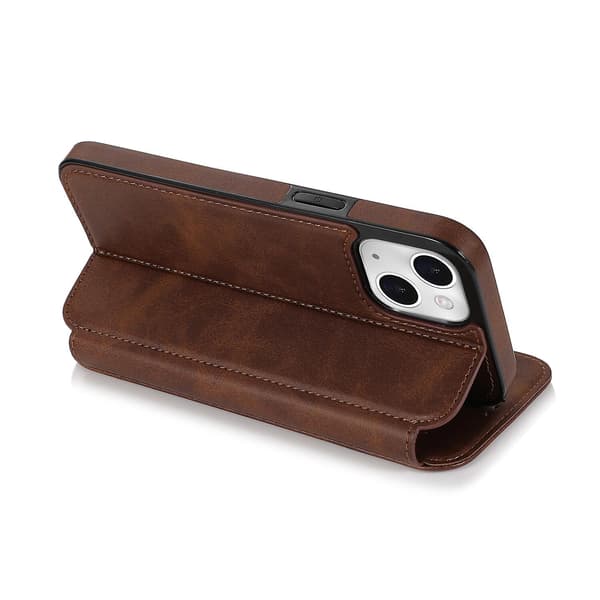 [LLC]Kompatibel med iPhone 13 Mini Etui Læder Pung Flip Telefoncover Brown