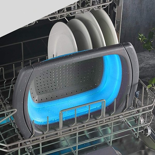[LLC] Collapsible Silicone Colander, Sink Colander, Vegetable/Fruit Colander, Colander with Extendable Handles for Pasta, Vegetables, Fruit - Blue
