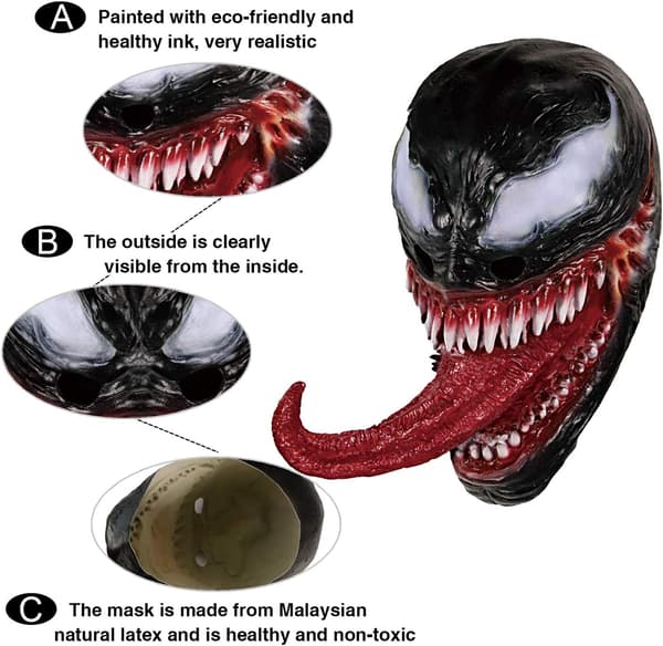 [LLC] Venom Mask Latex Mask Cosplay Lång Tunga Cosplay Julfilm