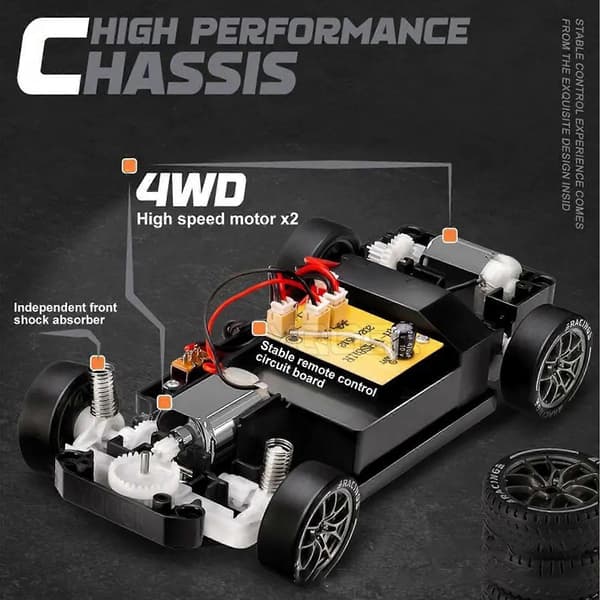 [LLC]1:24 Skala 4wd RC Driftbil Med 2 Hastighedstilstande, LED-lys & 50m Rækkevidde